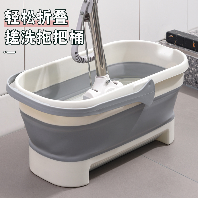 Foldable Mop Bucket with Handle, Plastic Mop Bucket, Water Storage, Mop Basin for Home Use, One-Step Cleaning, Hands-Free Washing