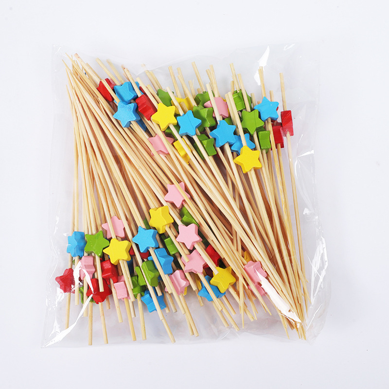 Signo de fruta desechable lindo florecita fresca bolita color postre sushi hamburguesa arte fruta palo de bambú al por mayor