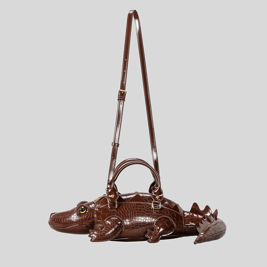 Women's Crocodile Design Handbag New Style Fun Pattern PU Leather Shoulder/Crossbody Motorcycle Bag Trendy Solid Color Zipper Closure_voghion.com