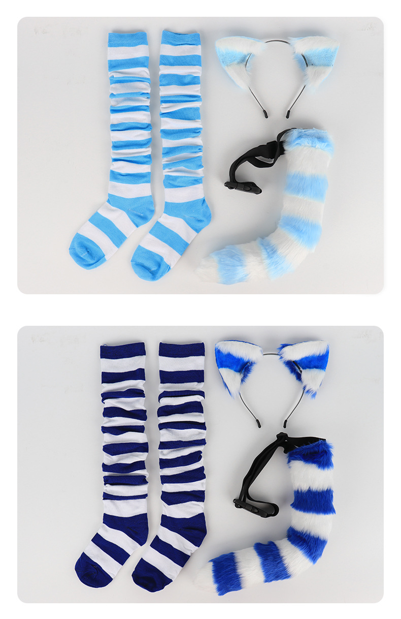 Halloween-Strümpfe mit gestreiften Katzenohren und Katzenschwanz, süße Cosplay-Overknee-Strümpfe, Halloween-Party-Requisiten_voghion.com