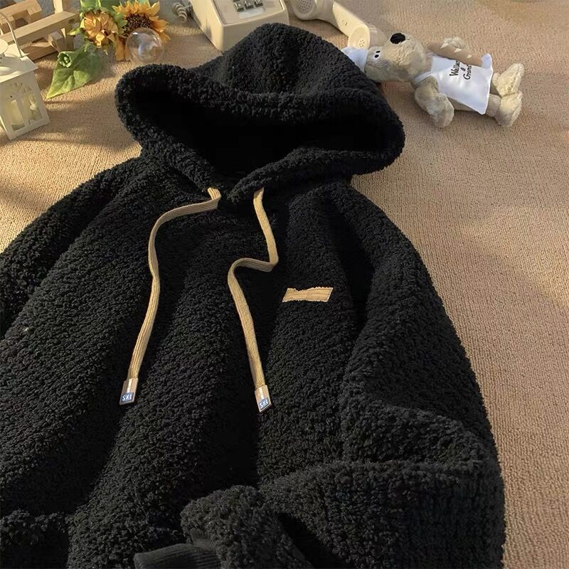 Men's Clothing Men's winter lambskin hooded sweatshirt with velvet and thickening oversize jacket for autumn and winter new trendy brand tops_voghion.com