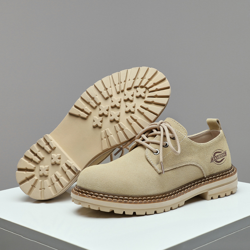 New leather suede cowhide casual leather shoes low top lace-up vintage shoes for men_voghion.com