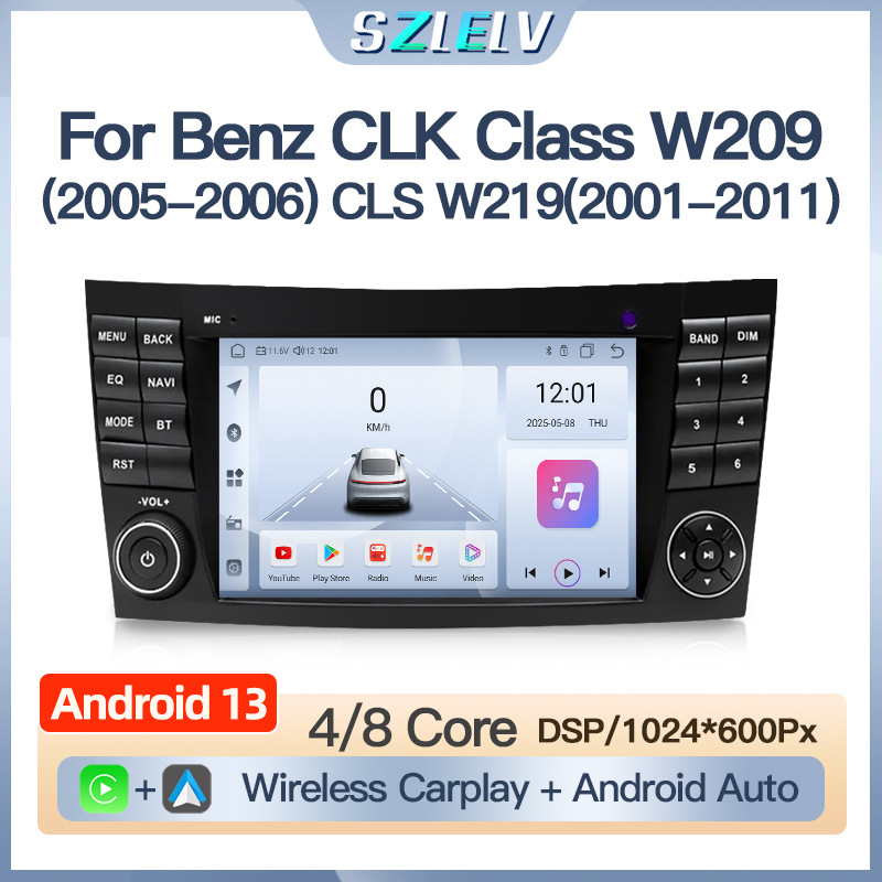 เหมาะสำหรับรถเบนซ์รุ่น W211 W219 W209 CLK CLS ระบบนำทางกลางรถยนต์แบบแอนดรอยด์ พร้อมกล้องมองหลังและวิทยุ