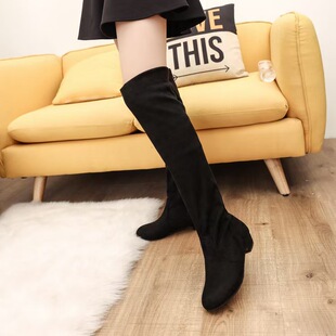 Wish ebay Explosions Women's Boots European and American Over-the-knee Elastic Boots Autumn and Winter Thin Leg Suede Two-wear Low-heeled Boots for Women