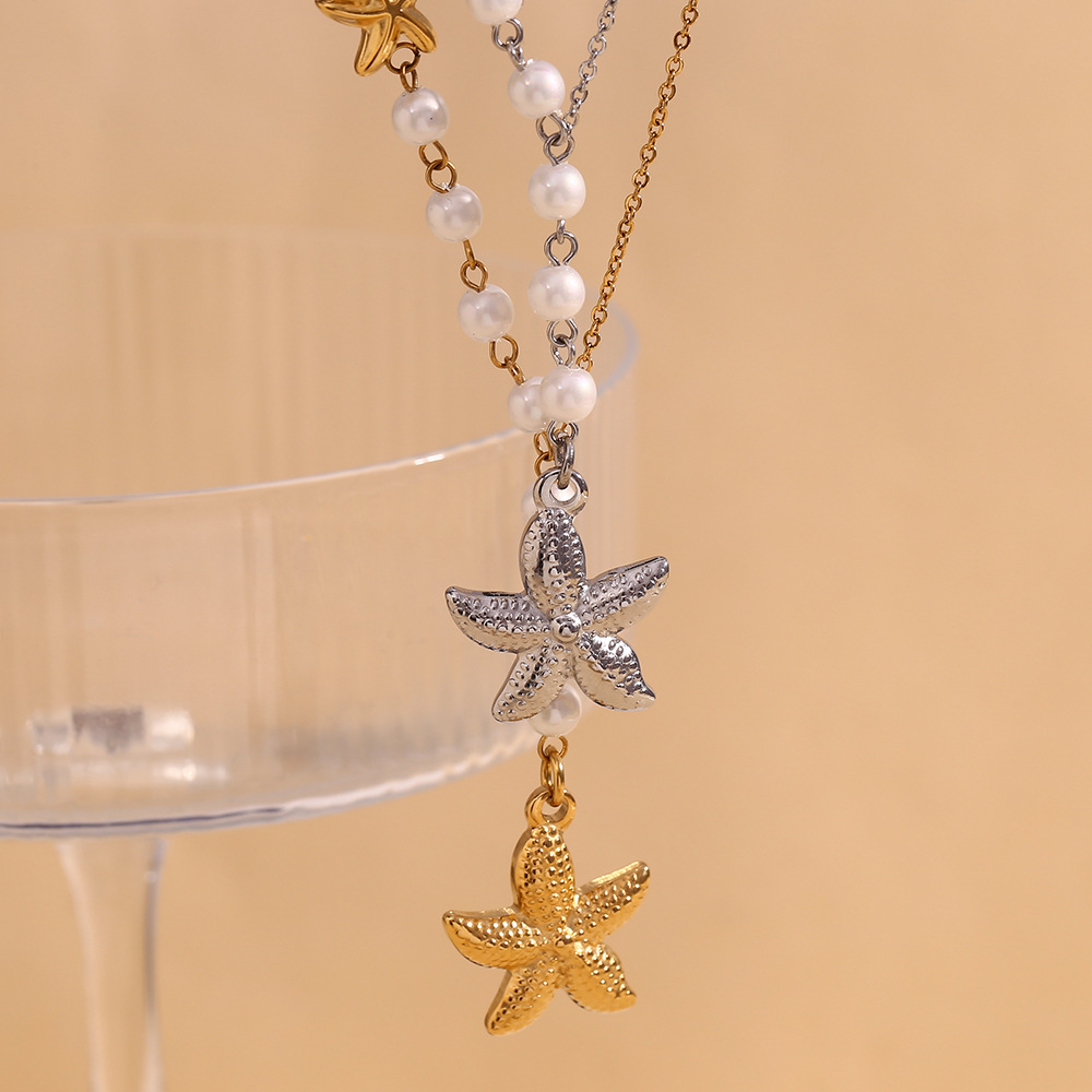 Starfish Pearl Pendant Stainless Steel Necklace