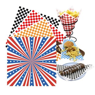 Food Grade Red Plaid Black Plaid Star Striped Paper Square Pizza Oil Absorbing Oil-proof Paper French Fries Fry Pad Paper