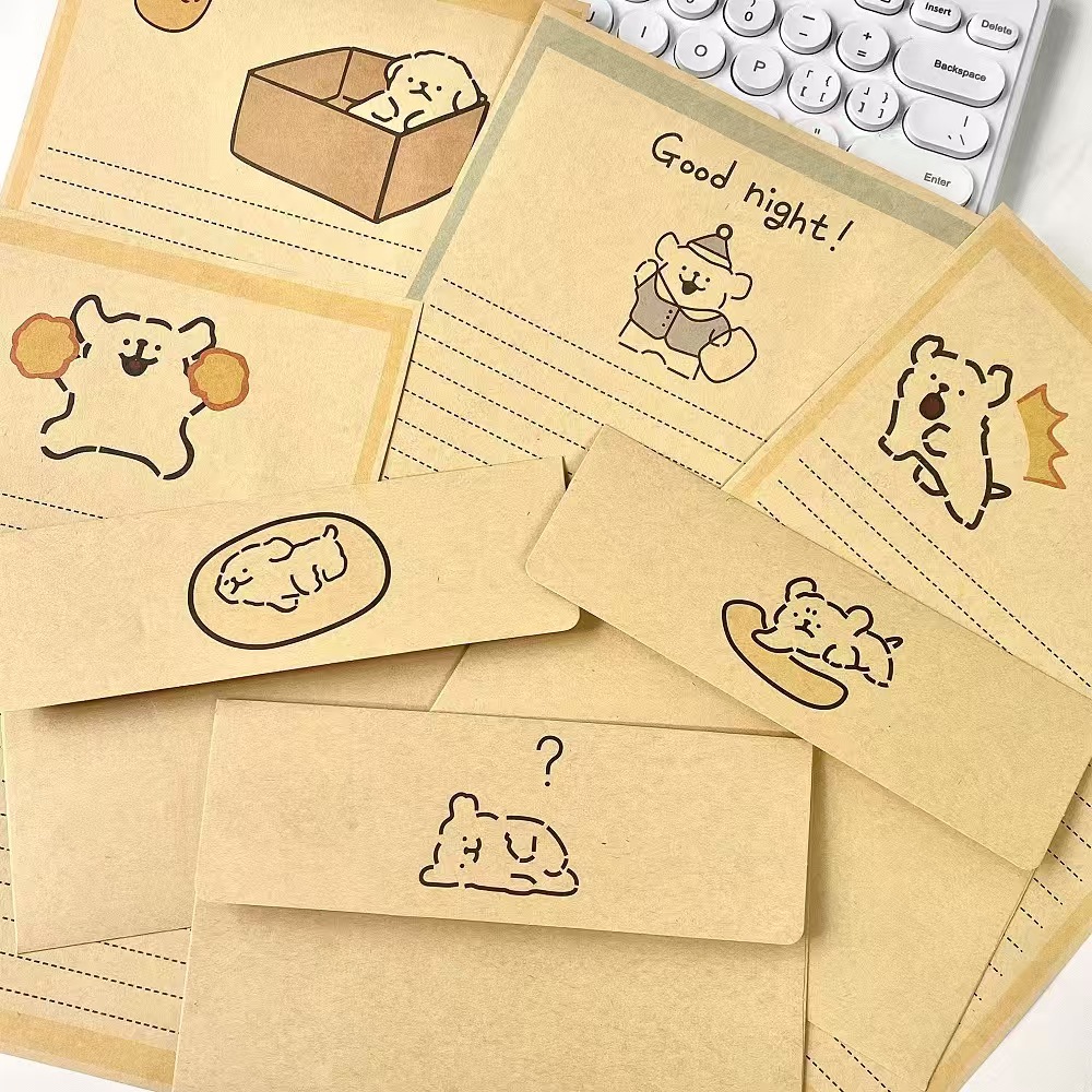 Estudiantes creativos lindos cajas de dibujos animados perros de alto valor de cara engrosado papel kraft sobre carta simple inswind