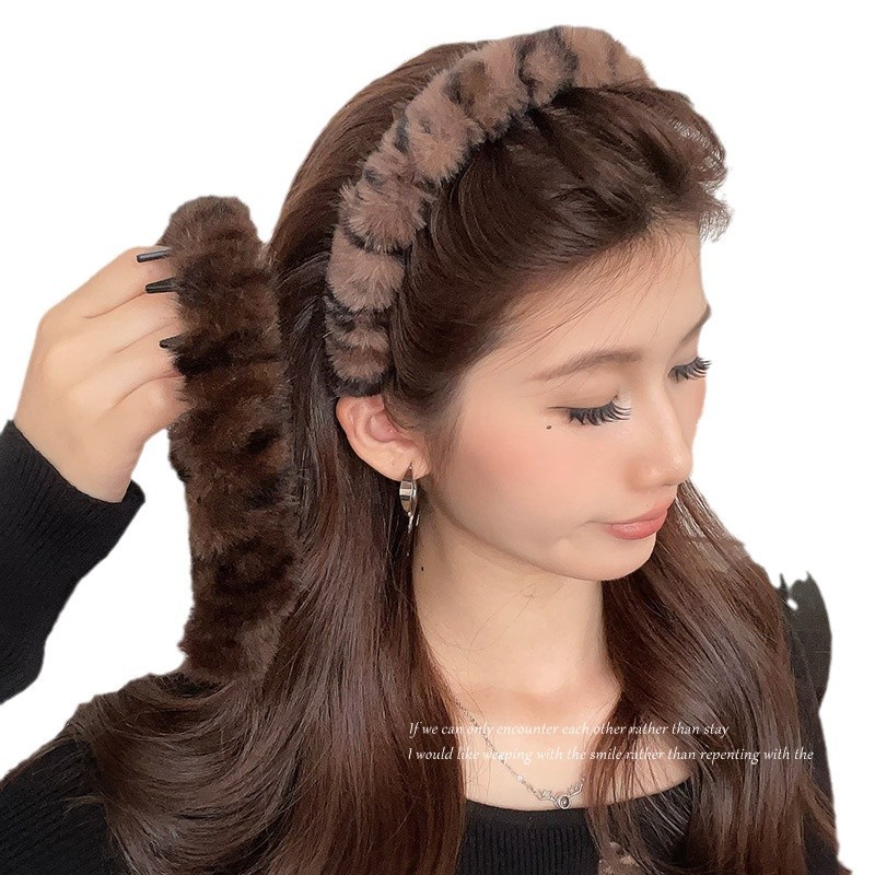 Otoño y invierno gruesos de lana ondulado banda de cabello raíz de cabello suelta de textura sensorial abrazadera de cabello de alta calidad de moda extranjera