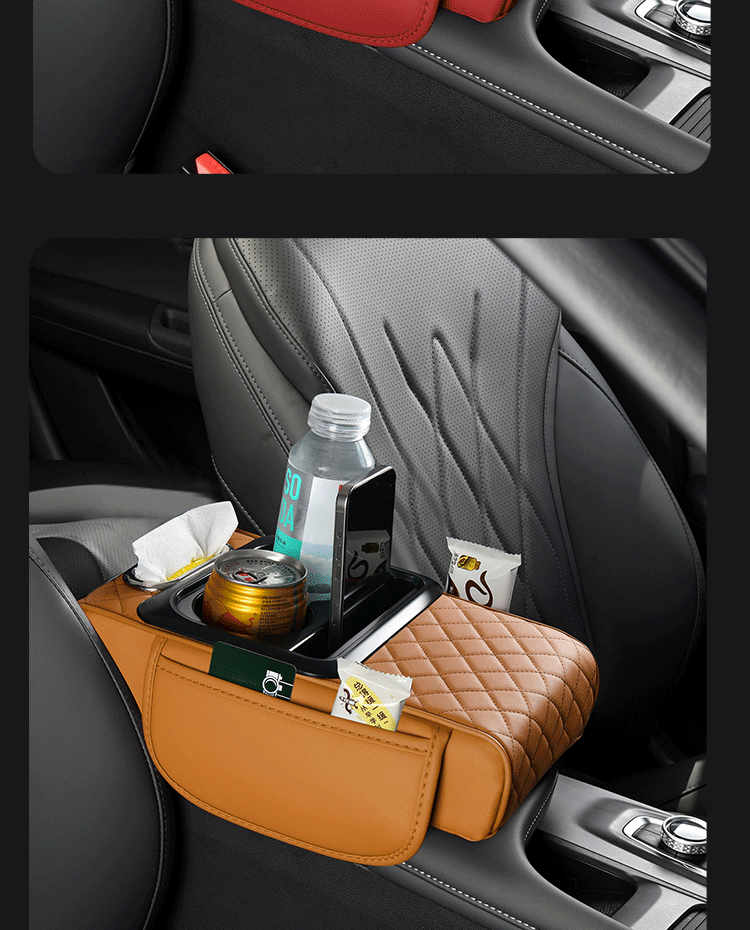 Four-In-One Car Armrest Box Pad, Multi-Functional Storage with Cup Holder, Mobile Phone Pocket, Armrest Box Heightening Pad