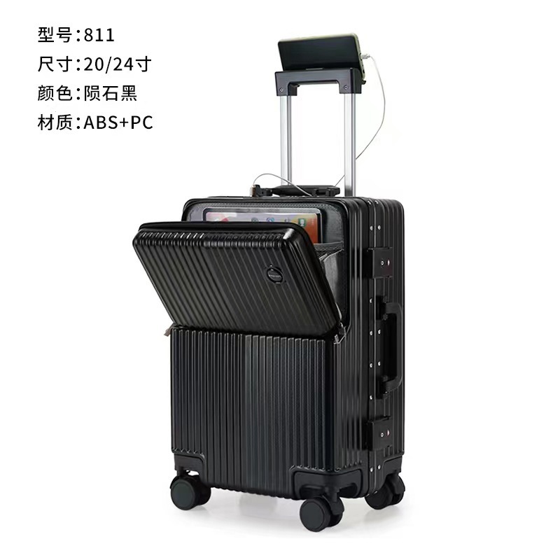 Baja de aluminio con cubierta abierta delantera, maleta de viaje, 20 maletas multifuncionales, maletas de embarque, ruedas universales de 24 pulgadas, maletas de negocios