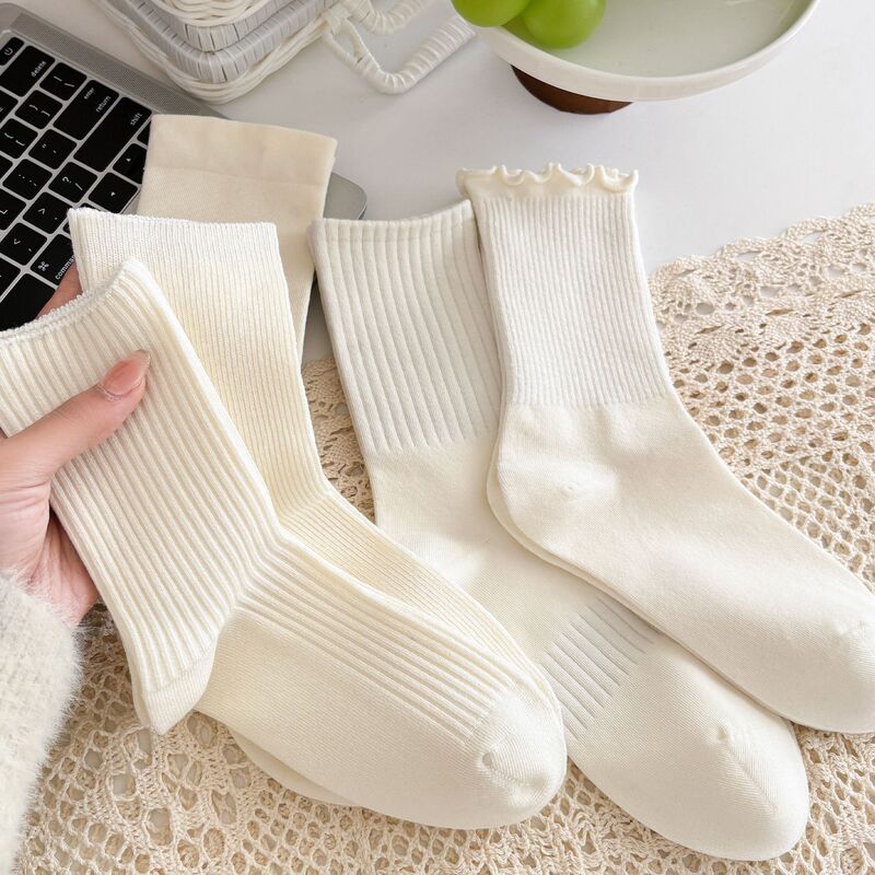 White Lace Socks for Women, Summer Mid-Calf Cotton Socks, Thin Cream-Style Slouch Socks to Pair with Loafers