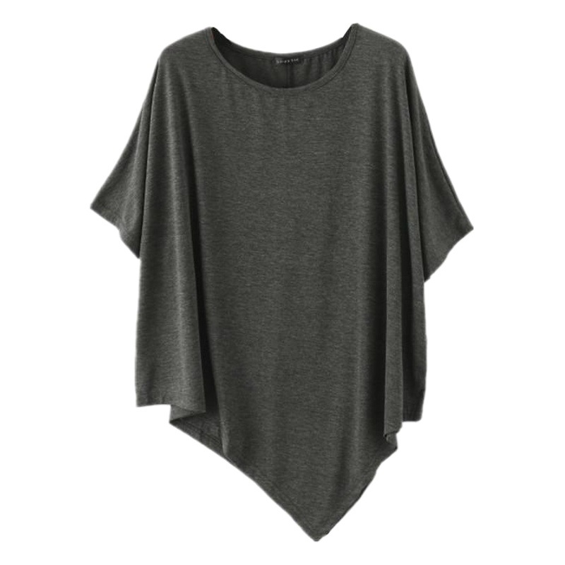 Irregular Batwing manga superior verano de las mujeres de media longitud modal manga corta Camiseta más tamaño suelto cuello redondo camisa de fondo