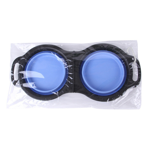 Cross-border rubber folding double bowl portable pet feeding bowl outdoor dog food bowl cat food bowl supplies wholesale