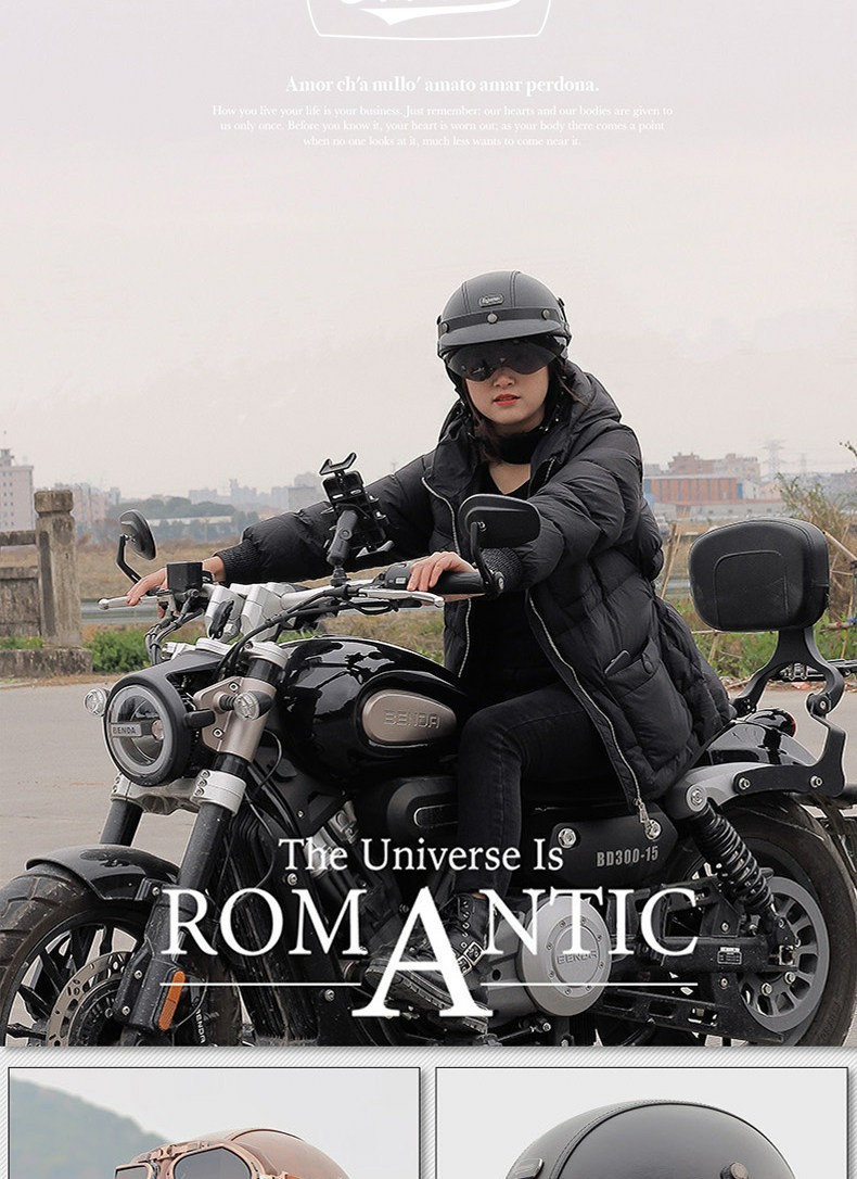 Retro Leather Half-Helmet Motorcycle Helmet for Men and Women, 3C Certified Electric Scooter Riding Safety Helmet with Goggles