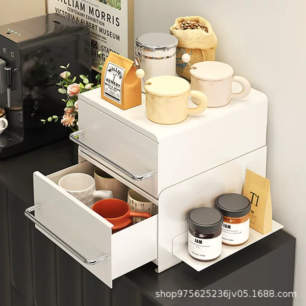 Coffee machine shelf, desktop heightening rack, home coffee cup storage rack, pull-out dustproof tea bag and mug holder