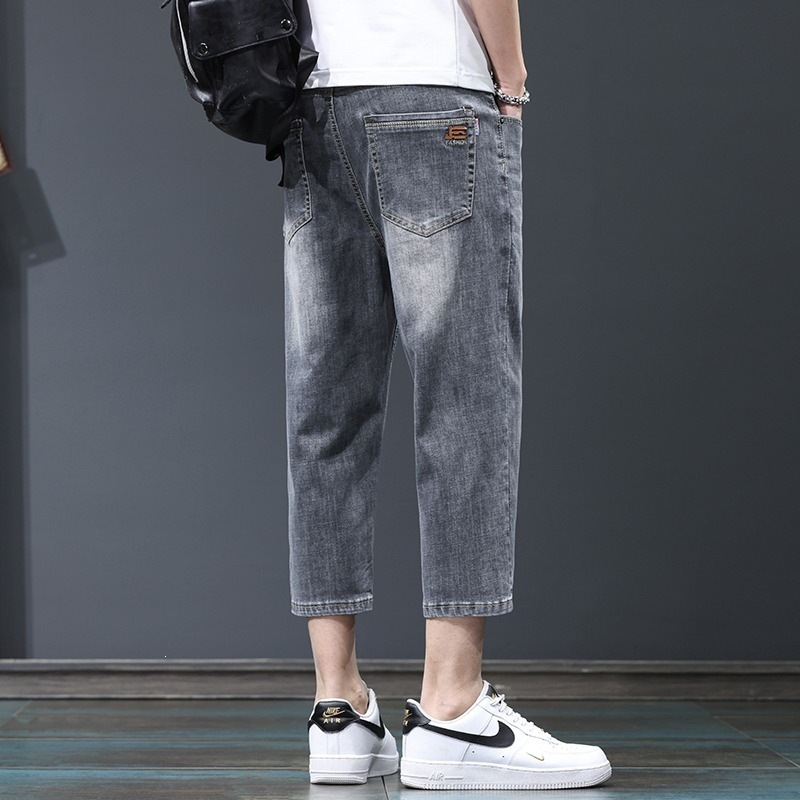 Men's summer thin straight loose 8/7 length stretch casual light-colored denim shorts Men's summer thin straight loose 8/7 length stretch casual light-colored denim shorts