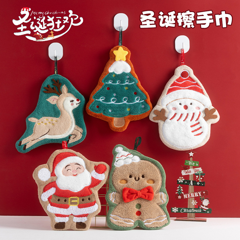 Cross-Border Christmas Hand Towel Hanging Type Coral Fleece Kitchen Bathroom Absorbent Cartoon Towel Cross-Border Christmas Hand Towel Hanging Type Coral Fleece Kitchen Bathroom Absorbent Cartoon Towel
