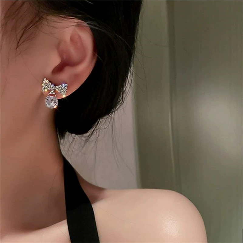 Универсальная серебряная игла с бантиком, серьги, серебро 925 пробы