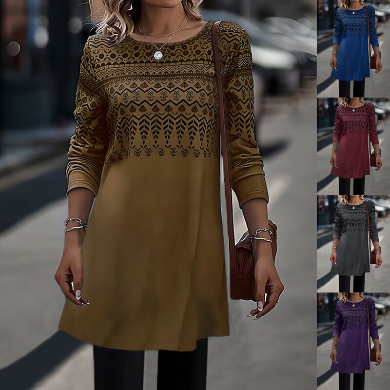 Cross-border foreign trade 2023 Amazon independent site wish autumn and winter new printed long-sleeve knitted plush dress for women Cross-border foreign trade 2023 Amazon independent site wish autumn and winter new printed long-sleeve knitted plush dress for women