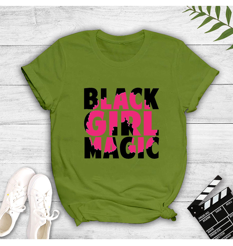 color matching black girl magic printed short-sleeved T-shirt  NSYIC58814