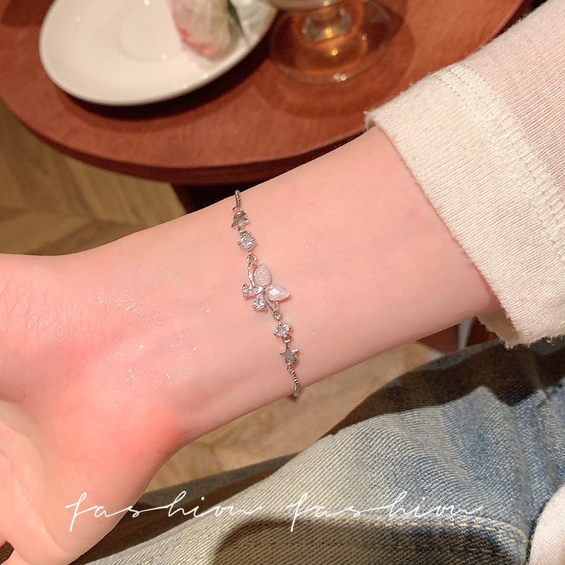 Ins-style diamond butterfly bracelet, exquisite moonstone butterfly and star bracelet, versatile girly jewelry wholesale Ins-style diamond butterfly bracelet, exquisite moonstone butterfly and star bracelet, versatile girly jewelry wholesale