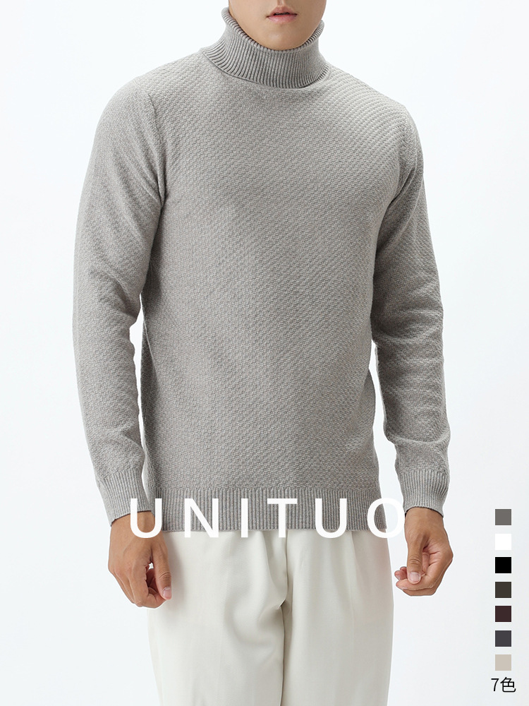 Otoño y invierno doble doble doble doble suéter de cuello alto casual simple delgado camiseta de punto de manga larga para hombre camiseta de lana cálida para hombre