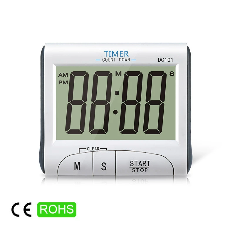 Кухонный цифровой таймер с функцией часов, тонкий большой экран, цифровое время, 100 минут, DC101