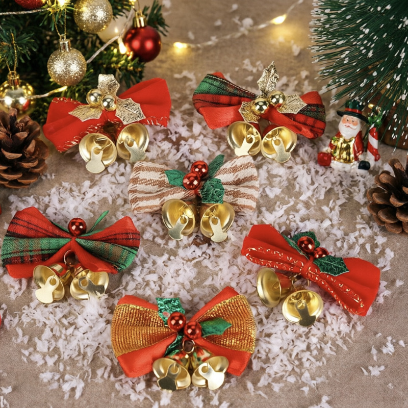 Cross-Border Wholesale Christmas DIY Decoration Accessories Christmas Tree DIY Bowknot Bell Hanging Ornaments Scene Decoration