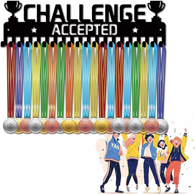Держатель для медалей Challenge Acceptance, подставка-дисплей для медалей, чёрная металлическая железная настенная вешалка