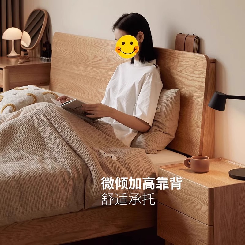 All Solid Wood Bed, 1.8m Double Bed for Master Bedroom, 1.5m Rubber Wood Modern Small Apartment Single Bed Frame, Eco-Friendly Solid Wood Bed