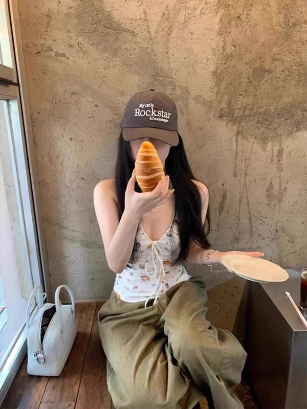辣妹贝壳印花绑带设计感背心吊带女外穿夏季独特绝美无袖挂脖上衣|undefined