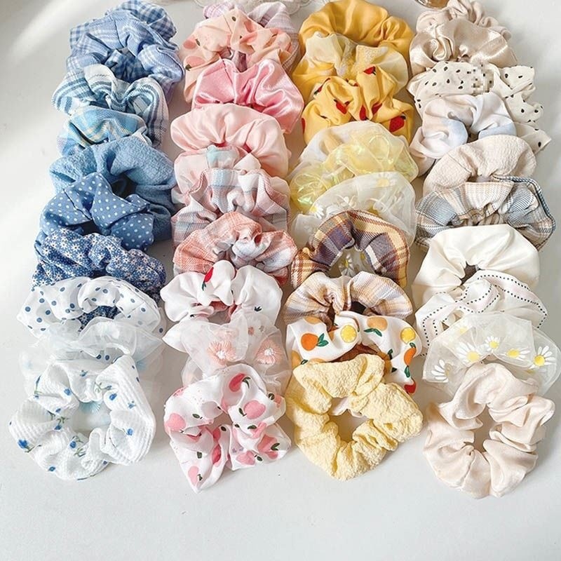 3 / 5 / Pcs Silk Scrunchies Print Scrunchie Set Elastic Collar Hair Ring