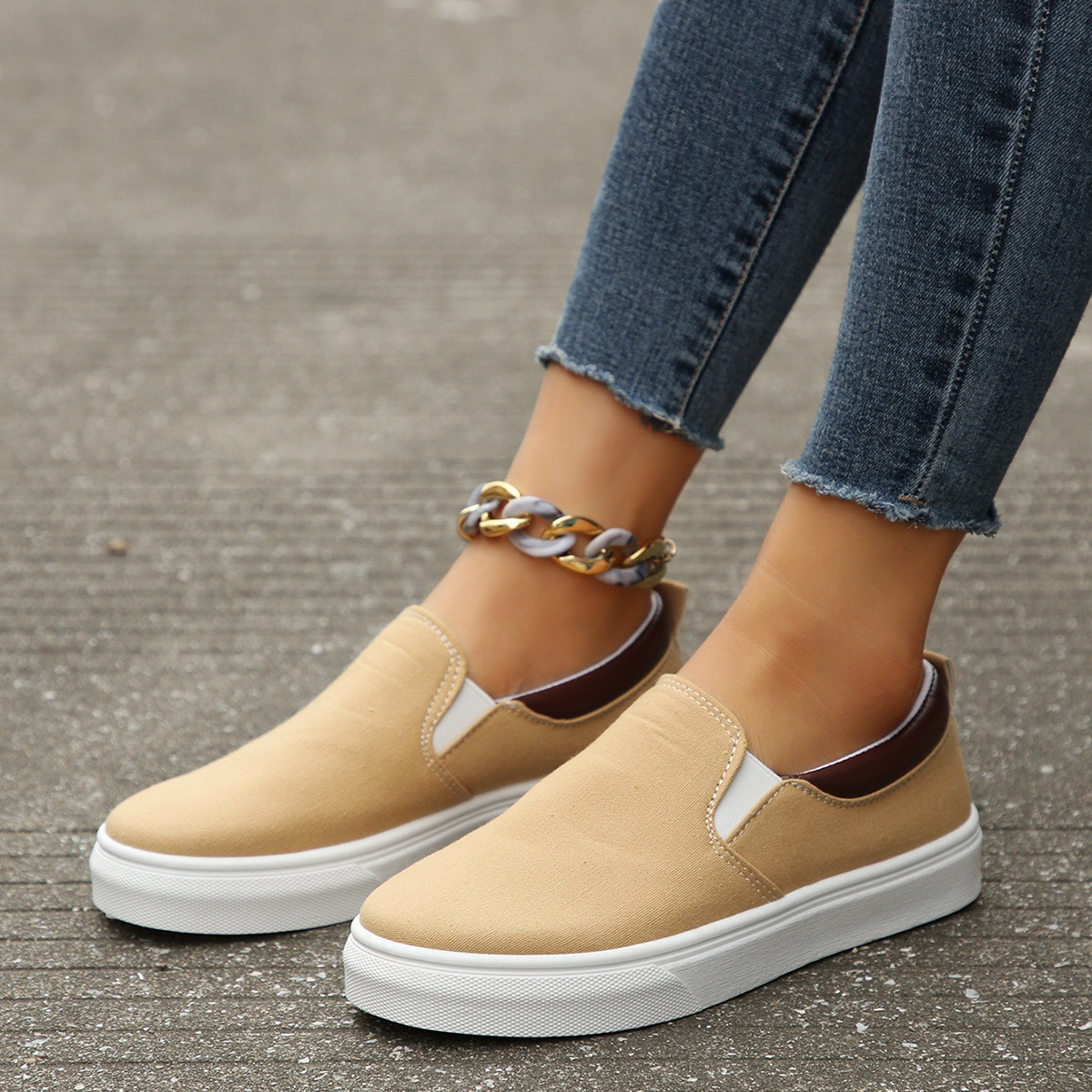 Canvas single casual shallow mouth flat bottom women s plus size white shoes_voghion.com