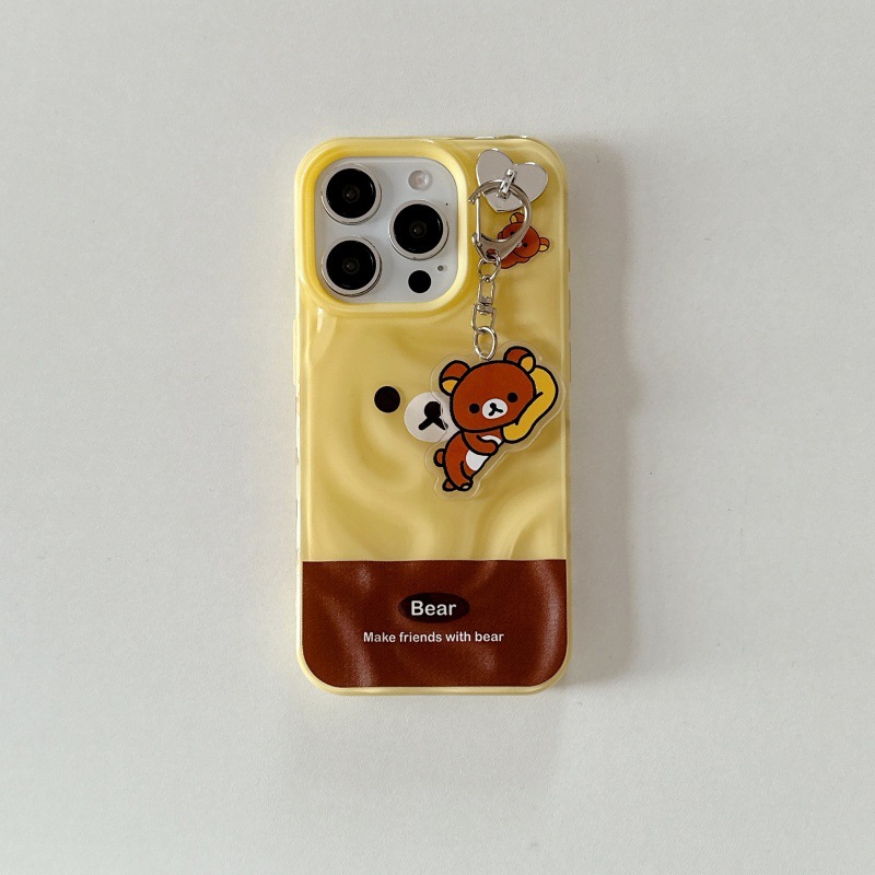 La expresión de oso plisado de niña es adecuada para iPhone16ProMax nuevo 15 funda para teléfono móvil Apple 13/14 hembra