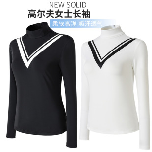 Golf Women's Long-Sleeved Spring and Autum Polo Shirt, Quick-Drying Golf High-Elastic Sweat-Absorbent Clothing, Slimming Look, Breathable and Quick-Drying