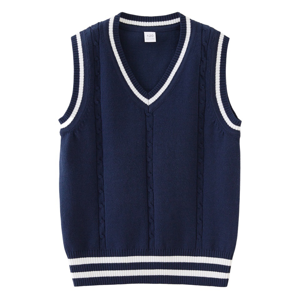 Estilo coreano primavera y otoño giro v-cuello Chaleco de punto para niños uniforme escolar primario y secundario niños y niñas suéter chaleco lana top