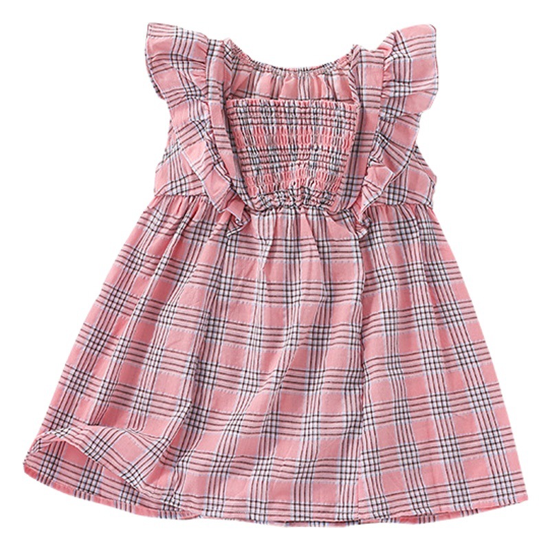 En stock malwee niñas princesa vestido verano nuevo europeo y americano niños casual Plaid cuello redondo vestido de los niños