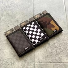 V@NS万斯时尚黑灰棋盘格子迷彩魔术贴竖款三折叠帆布运动钱包