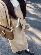 SHOP 98套装女2025秋冬新款毛呢感短款小香风外套气质半身裙