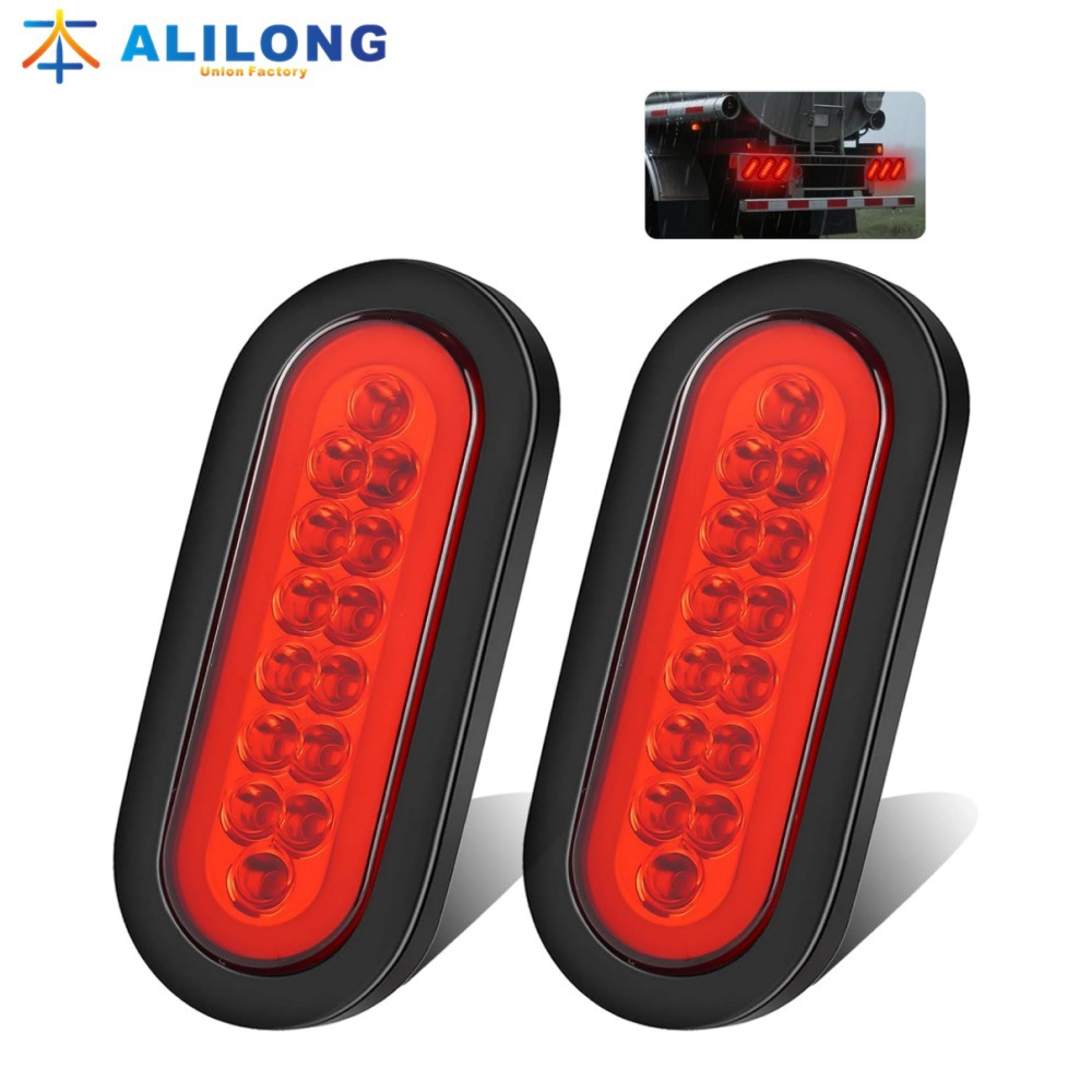 Cross-Border In-Stock Truck Tail Light 12V24V14Led Oval Light Guide Flowing Arrow Truck Tail Light Truck Side Light