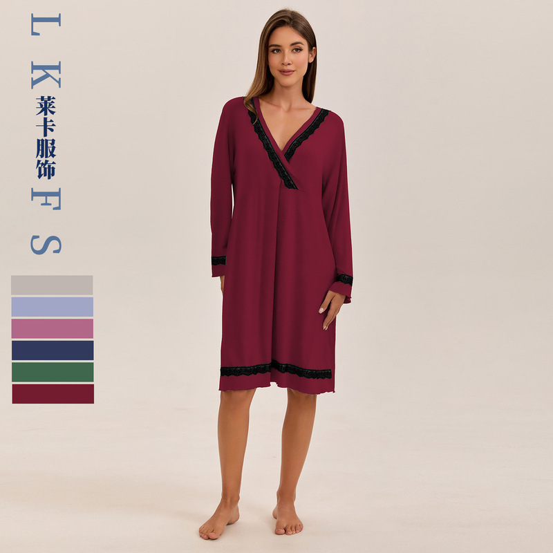 Maternity Style Cross-Border Autum New Pure Color Modal Maternity Nightgown Loose and Comfortable Home Skirt Maternity Style Cross-Border Autum New Pure Color Modal Maternity Nightgown Loose and Comfortable Home Skirt