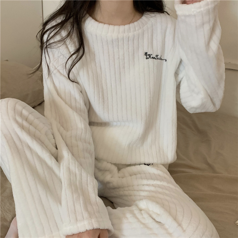 珊瑚绒睡衣女冬天加厚外穿法兰绒家居服宽松长款开衫套装加厚保暖|undefined