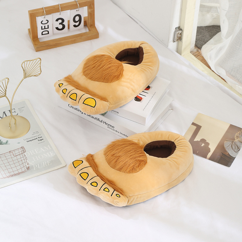 New Winter Cotton Slippers Hobbit Bigfoot Cute and Funny Indoor Warm Slippers Non-Slip Plush Cotton Slippers