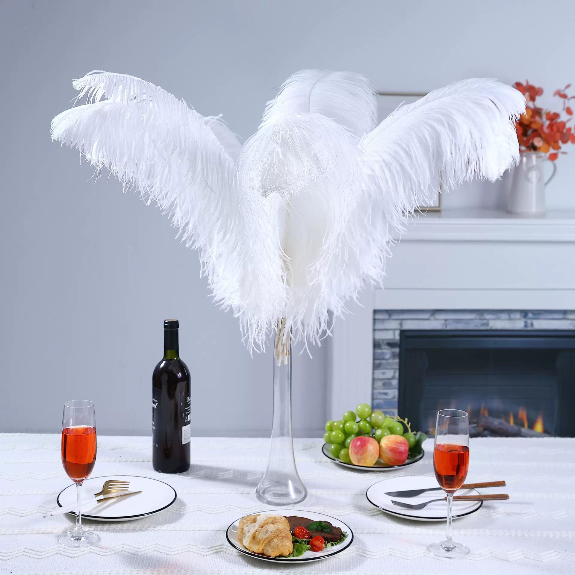 现货鸵鸟毛15-80CM白色鸵鸟羽毛婚礼装饰花瓶插花服装辅料鸵鸟毛