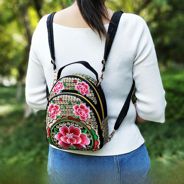 Ethnic shoulder bag, purse, backpack, ethnic style, with embroidery