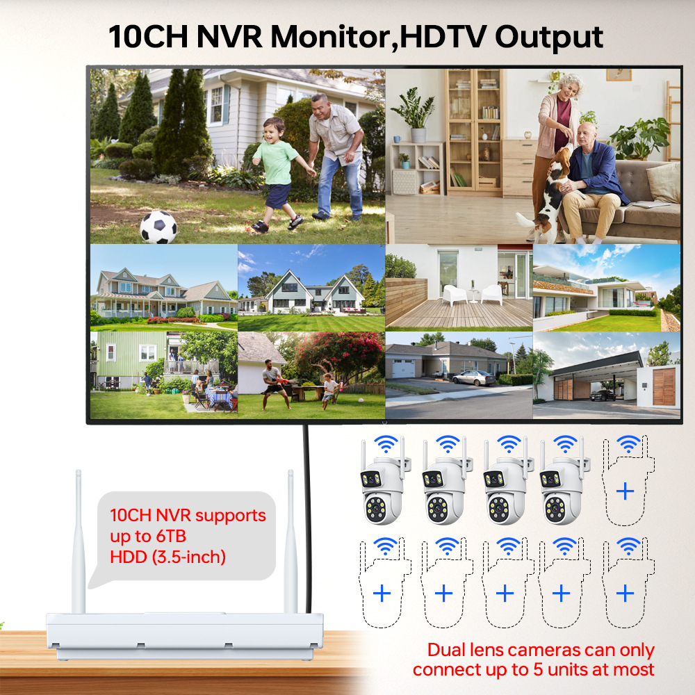Yishiyun Wireless 4MP Outdoor Bullet Dome Surveillance Camera Kit with NVR