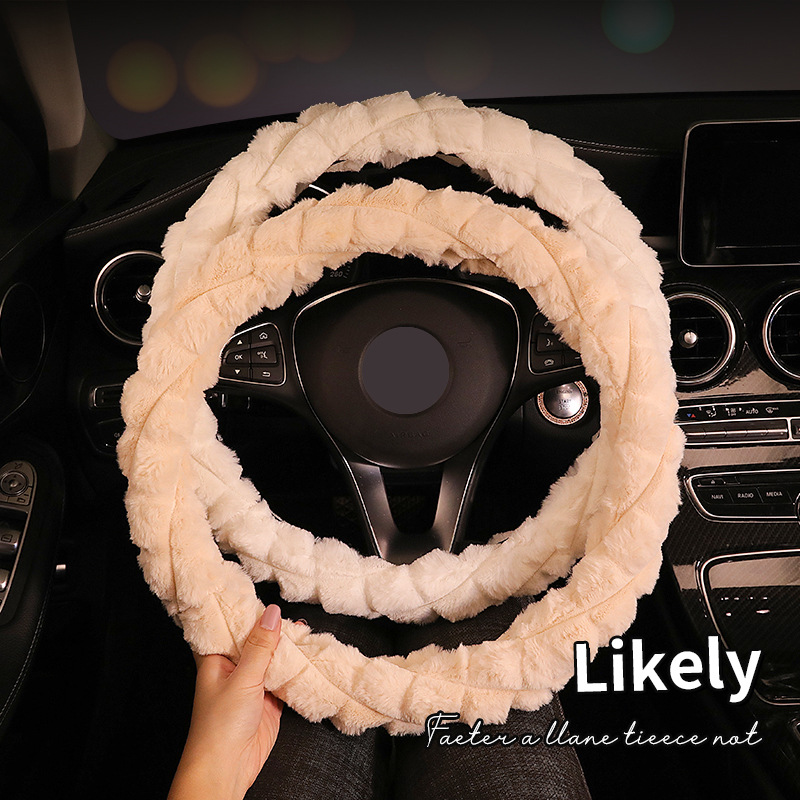Cute plush keep warm steering wheel with bow