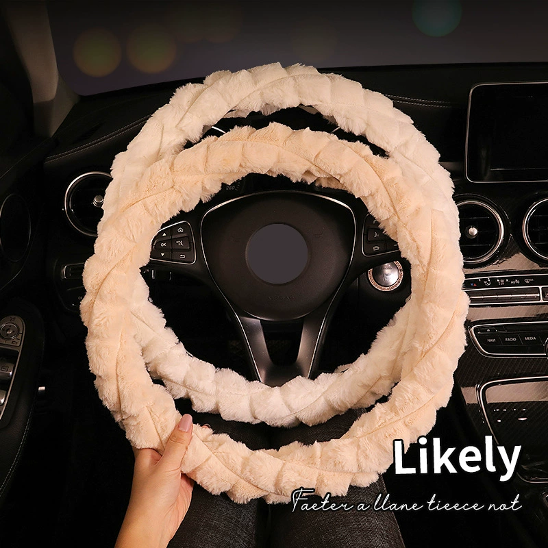 Cute plush keep warm steering wheel with bow