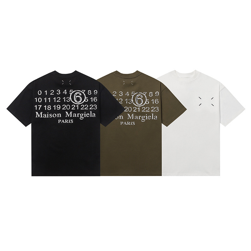Margiela Maissn Margiela Four-Corner Logo Embroidered Digital Round Neck Short-Sleeved Loose Casual T-Shirt for Men and Women