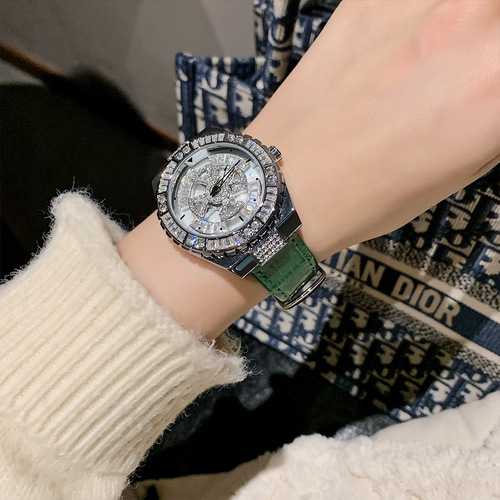 Timini  New Rhinestone Light Luxury Belt Watch Fashionable Temperament Rotating Dial Design Women's Quartz Watch